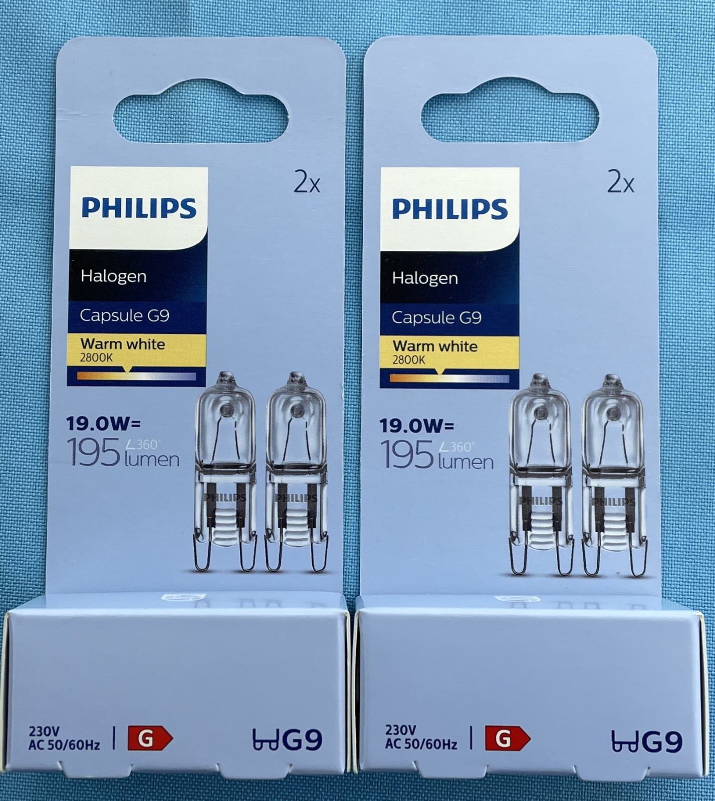Box of 10 Packs of 2 (20 Bulbs) Philips G9 19 Watt 195lm 2800k Warm ...