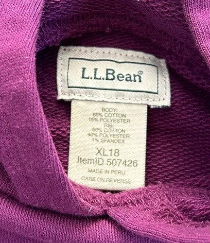 L.L.Bean Adventure Hoodie Sweatshirt Purple Youth Size XL 18 Item ID 507426 - Picture 9 of 19