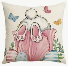 Bunny Floral Garden Eggs Spring Fun Easter Throw Pillow Cover Holiday Home Decor