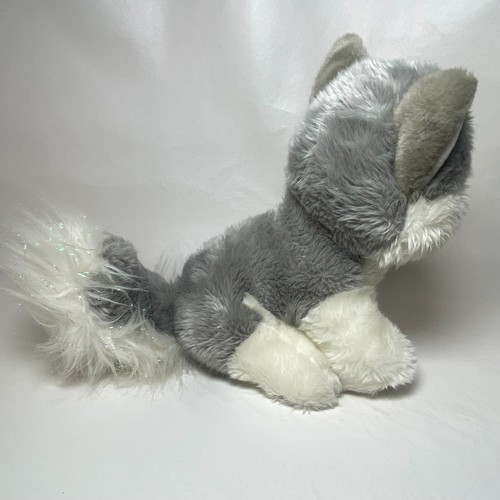 Peluche cane cucciolo Aurora Husky peluche coda glitter pellet sacchetto di fagioli occhio blu - Foto 5 di 10