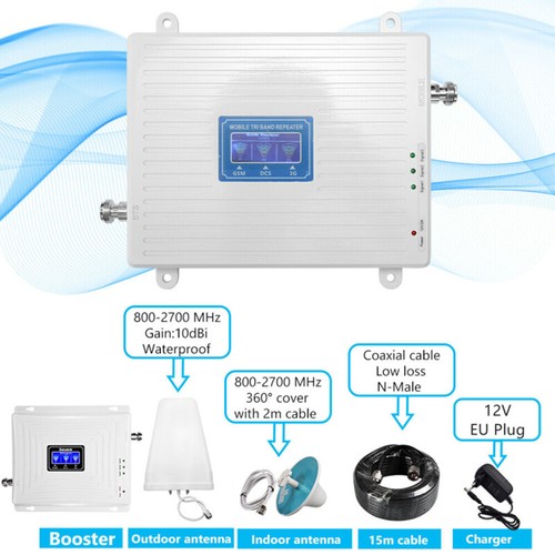 Wzmacniacz sygnału telefonu komórkowego 2G / 3G / 4G Tri-Band LTE Booster Repeater Inteligentny zestaw - Zdjęcie 1 z 11