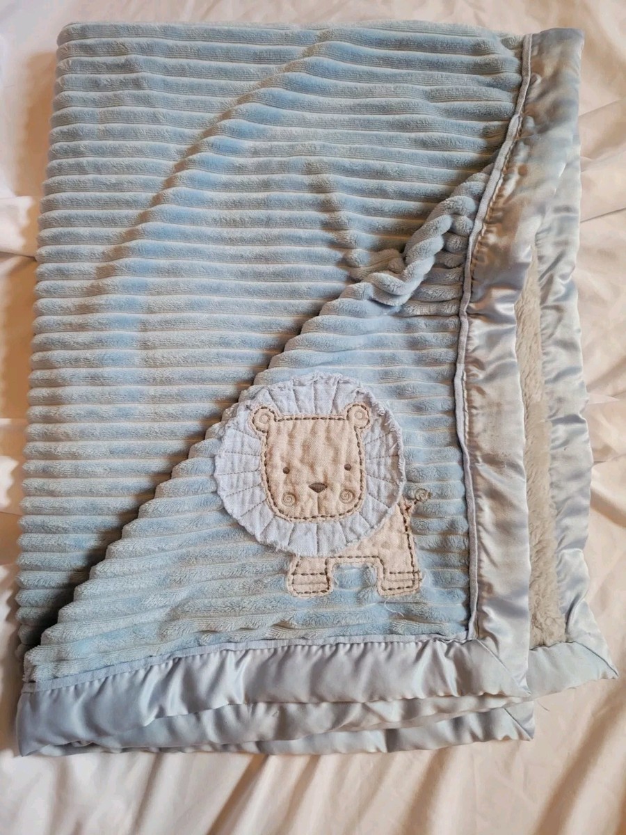 Cocalo Blue Gray Lion Baby Blanket Chenille Soft Reversible