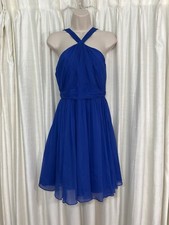 j.Crew Dress Blue Halter Neckline Sinclair Silk Crinkle Chiffon Back Zip Size 4