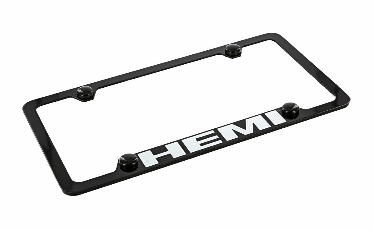 Hemi Wordmark Mopar Black Finish License Plate Frame Holder 4 Hole eBay