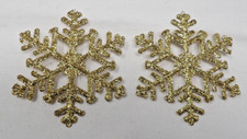 2 Gold Glitter Acrylic Snowflake Christmas Ornaments 5" Tall