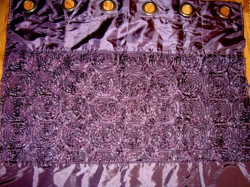 2 PURPLE RUCHED FLORAL CURTAINS 1 PAIR 82X39 EA PANEL GROMMETS WINDOW OR SHOWER