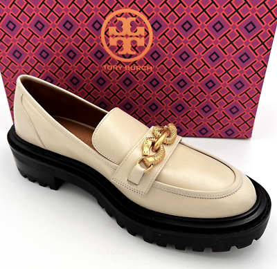 極美品24cm TORY BURCH JESSA LUG SOLE LOAFER TORY BURCH JESSA LOAFER LUG SOLE NEW CREAM LEATHER