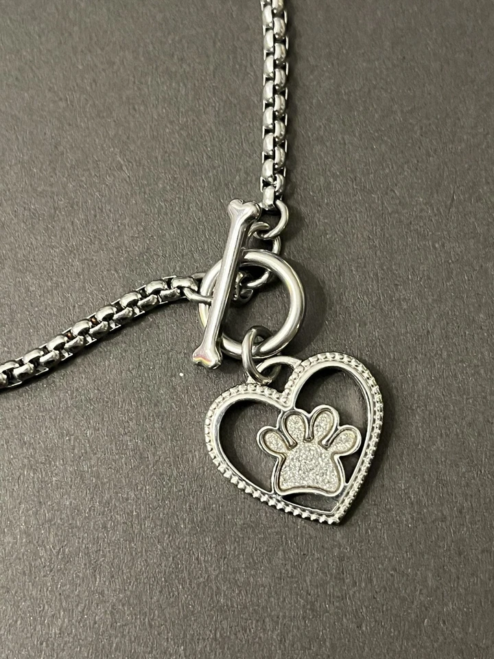 Connections from Hallmark Heart Stainless Steel Silver Glitter Paw Bracelet - Image 2 of 4