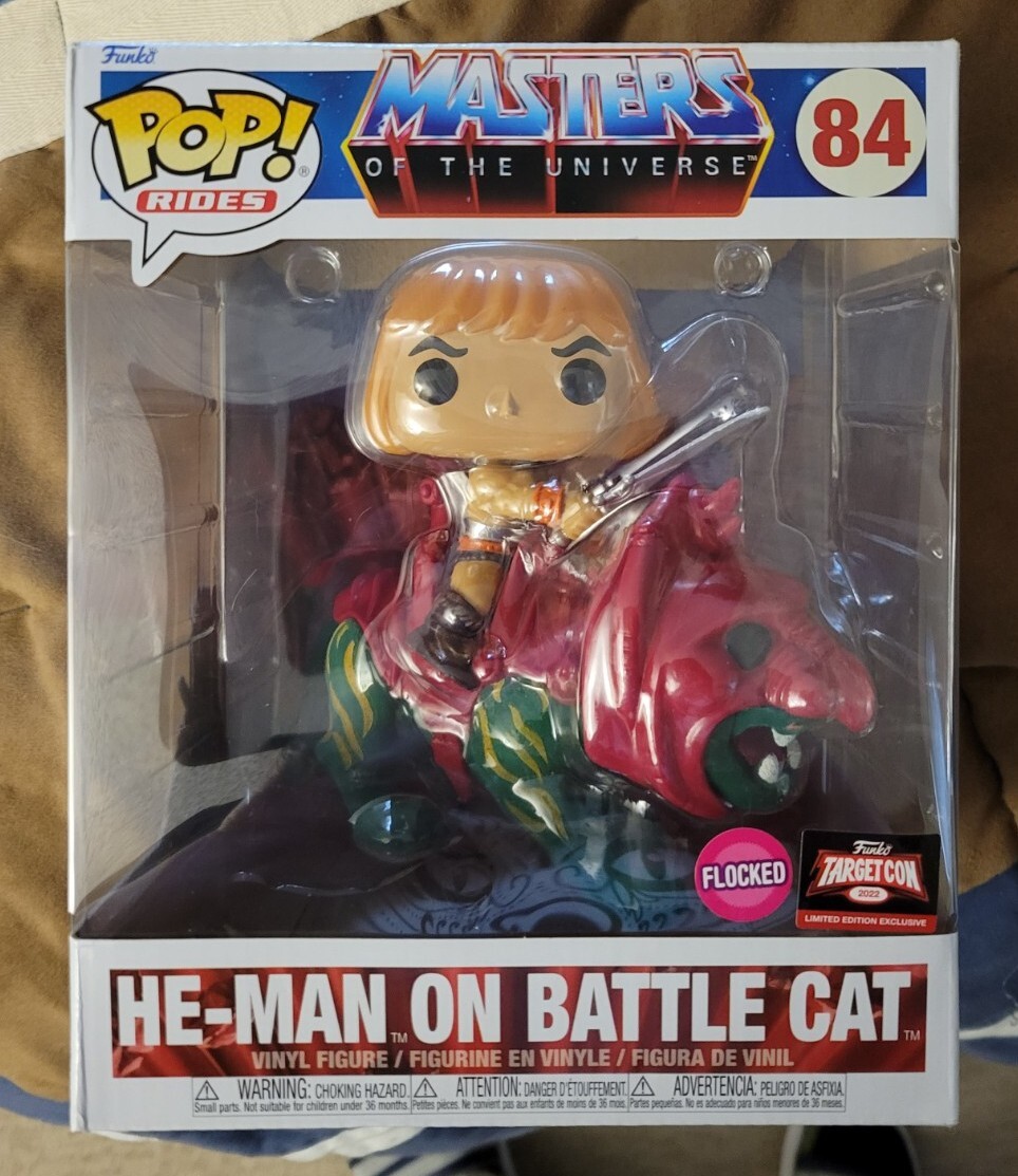Funko Pop Rides ~ Motu He-Man On Battle Cat ~ #84 - Flocked-Targetcon 2022 Le-Ex