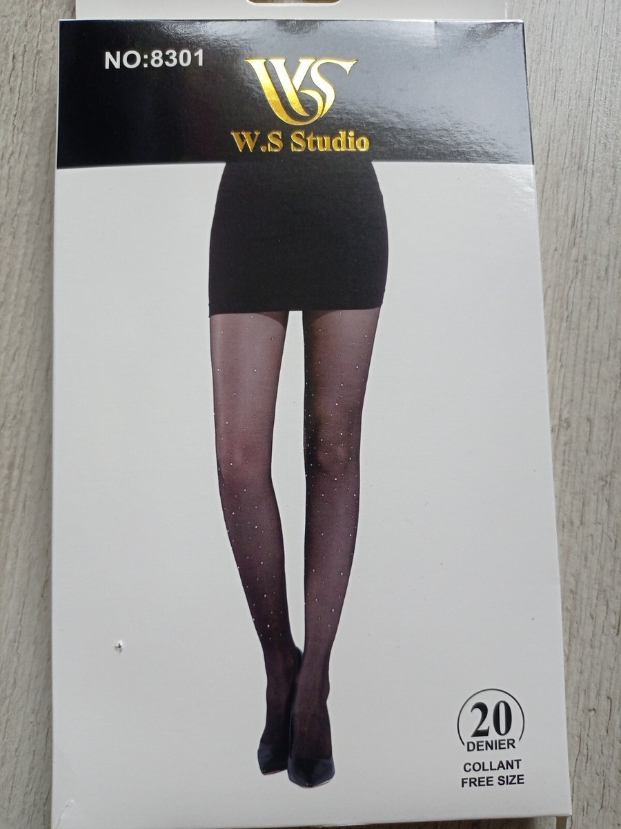 Calze Sexy Collant con strass 20 Den nere con brillantini taglia