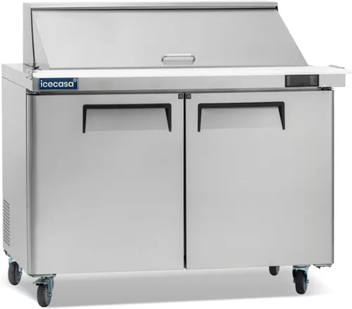 48" Mega Top Sandwich Prep Table, ICECASA 2 Door Food Bain Marie Cooler, 18 Pans