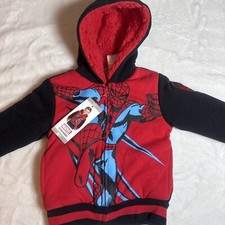 Marvel Spider Man Youth Plush black  Red Size 3T Full Zip Fleeced Plush Hoodie