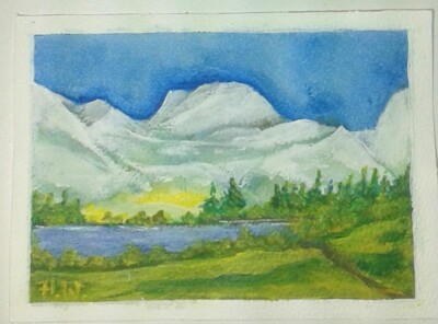 Watercolour Acrylic Mix Painting Mountain Landscape Artist Painting
