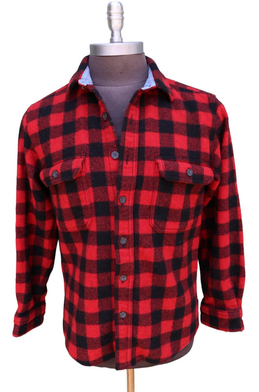 Woolrich Woolen Mills Red Plaid Wool Button Up Shirt Jacket Men’s SZ M