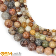 Multicolor Nephrite Hua Show Jade Natural Faceted Round Beads Jewelry Making AU