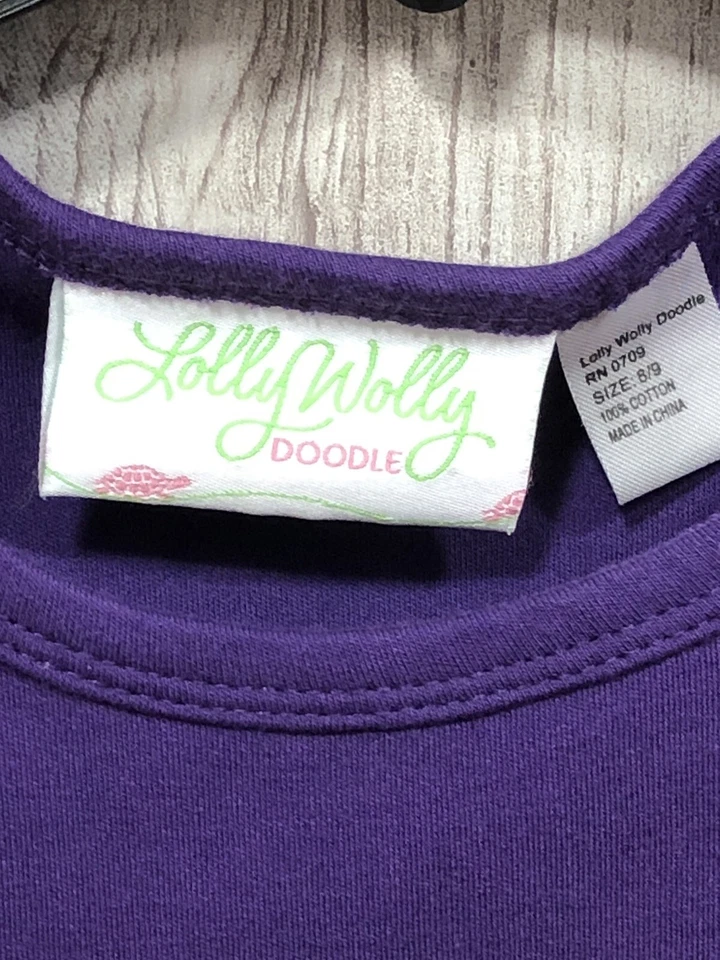 Vestido Lolly Wolly Doodle Niñas 8/9 Púrpura Dorado Volantes Blanco Manga Larga Algodón Foto 2 de 3