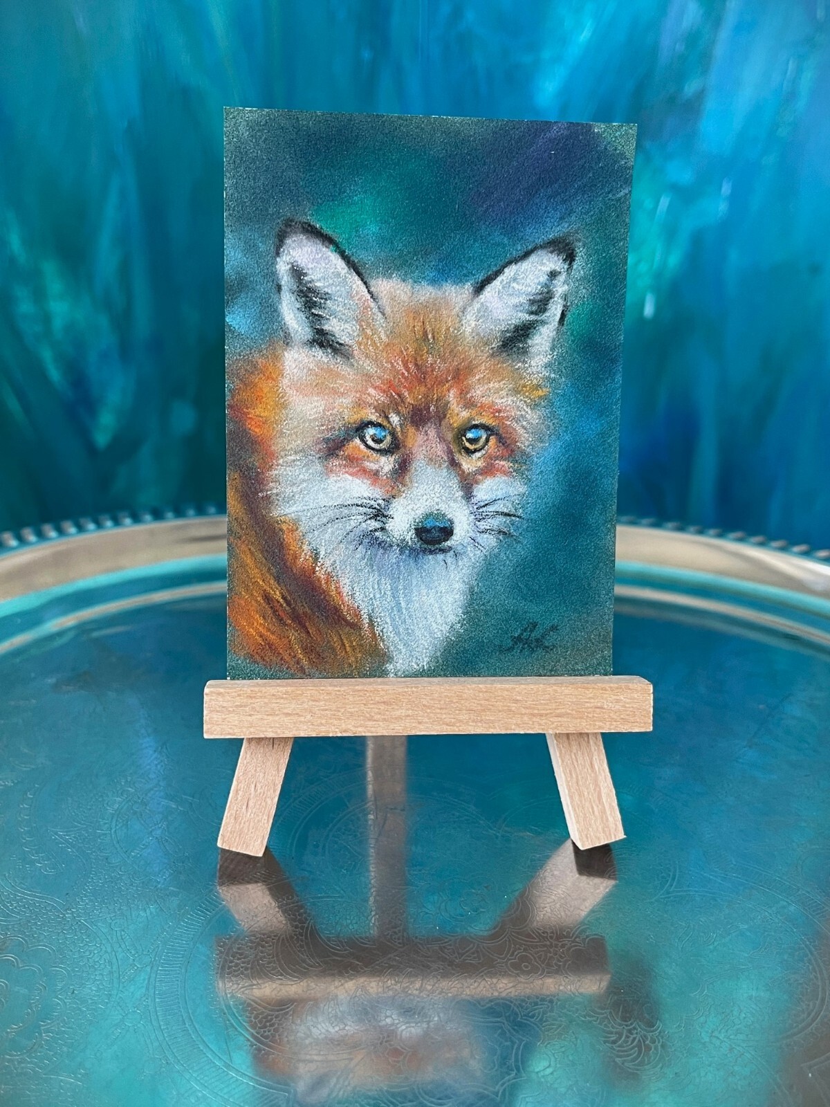 Original pastel fox red fox drawing in ACEO format by artist