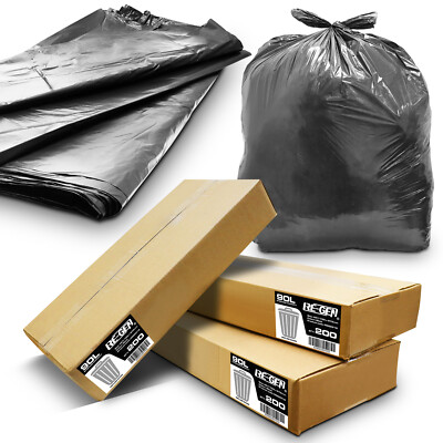 600 x RE-GEN 90 Liter 100% flach verpackt schwarz 5kg Ladung Mülltonne Einlage Beutel Säcke