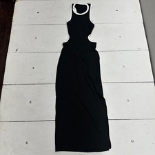 Shein Black Waist Cut Out Halter Neck Leg Slit Long Dress Womens Size Petite S