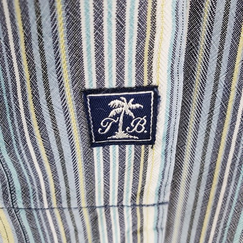 TOMMY BAHAMA Size 2XL Mens 100% Silk Vert Blue Yellow Pastel Striped Camp Shirt - Picture 15 of 16