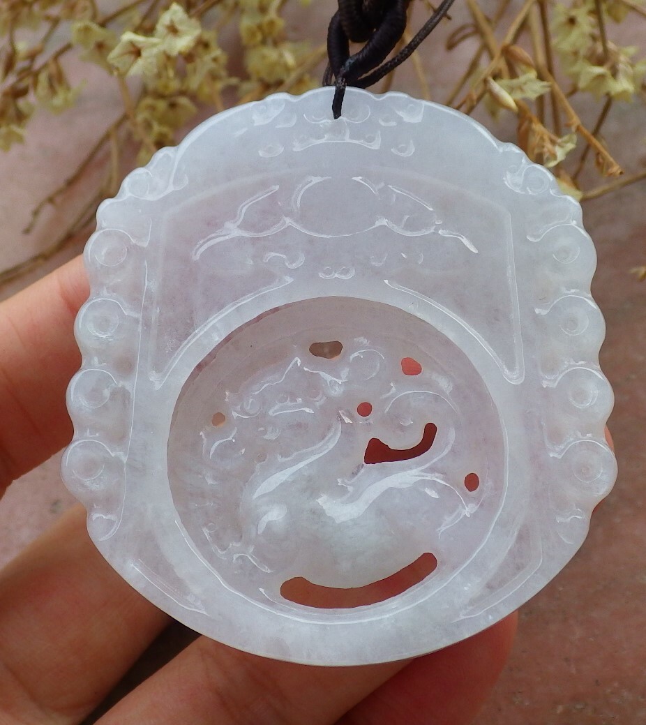 Video Certified Icy Lavender 100% A Jade jadeite Pendant Dragon Pi