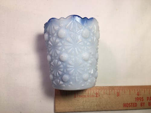 Vtg Toothpick Holder White Buttons N Bows With Blue Slag Glass - Picture 4 of 12