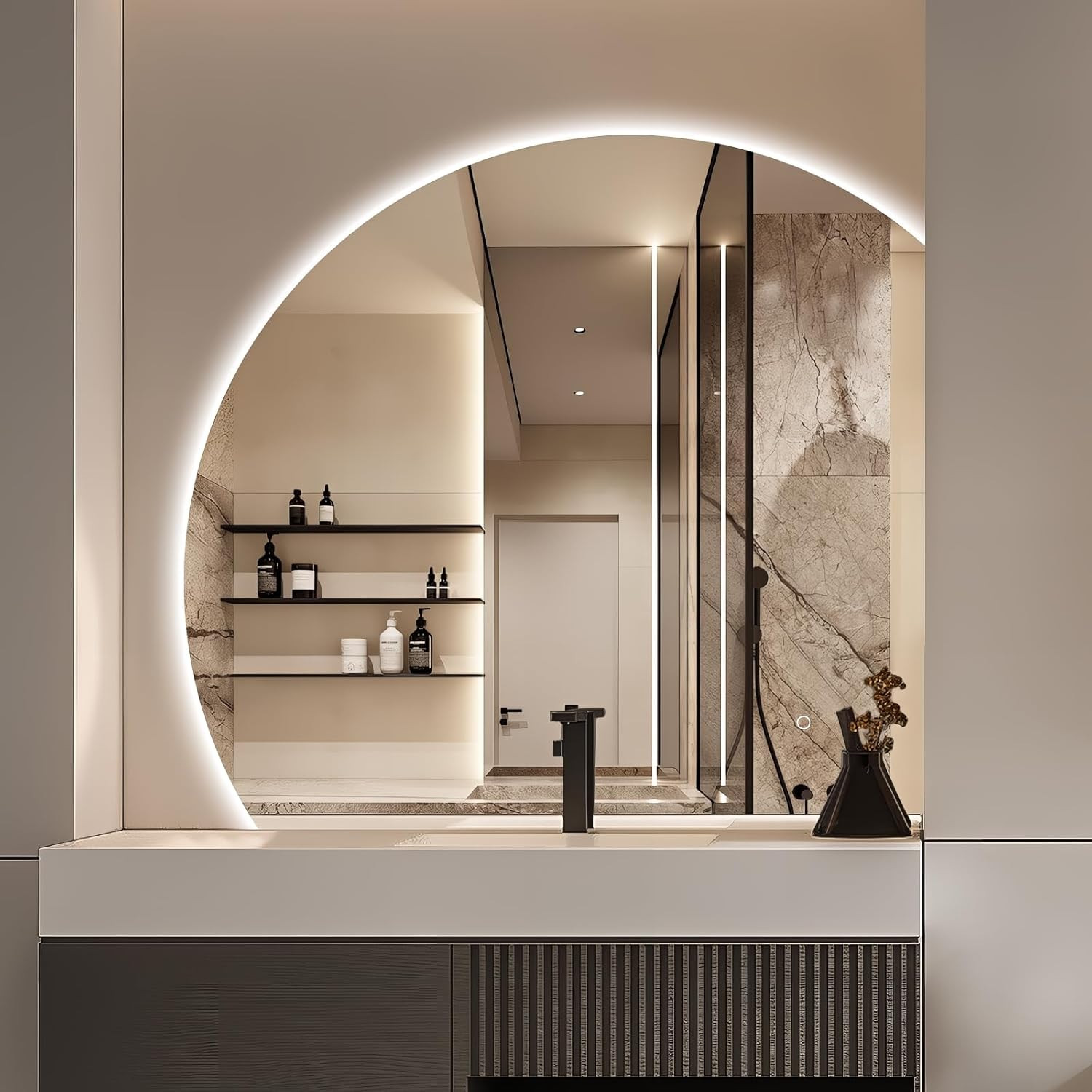 40" Half Moon LED Mirror for Bathroom, Backlit Semi Circle Frameless Mirrors for