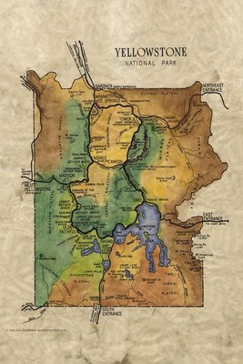 146 Yellowstone 1949 vintage historic antique map painting poster print