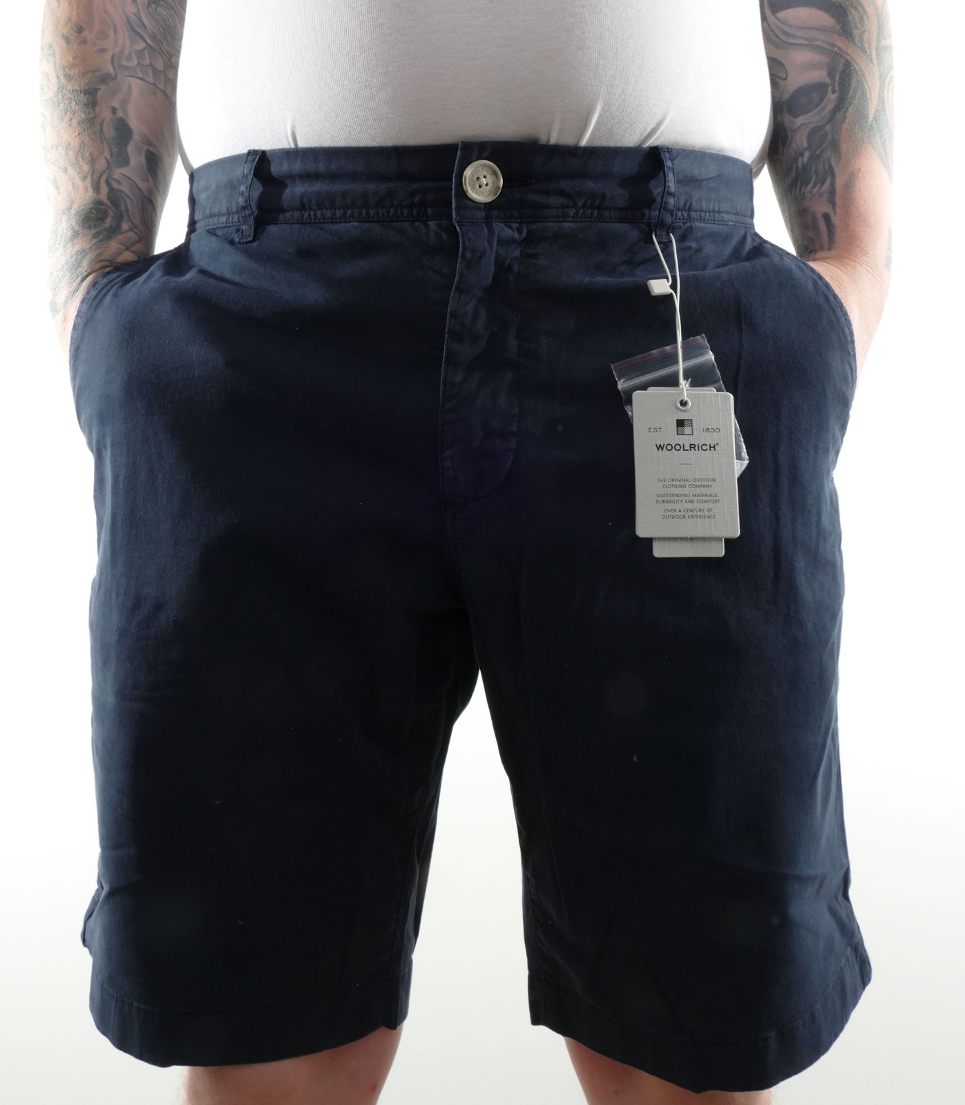 Woolrich Men's Classic Chino Shorts W35 Blue Dark Blue Stretch Cotton New