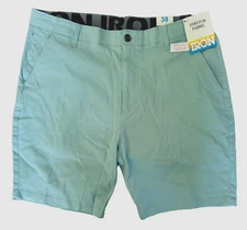 IRON CO Men's Stretch Shorts (SIZE 38) Flex Waist Flat Front SPEARMINT GREEN New