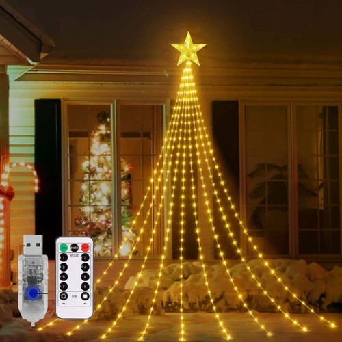 USB Xmas LED Star Waterfall Lights String Light Christmas Tree Garden Party - Picture 5 of 26