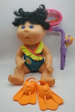 Cabbage Patch Vinyl Girl Doll 1991 Swimsuit Scuba Mask Flippers Black Hair