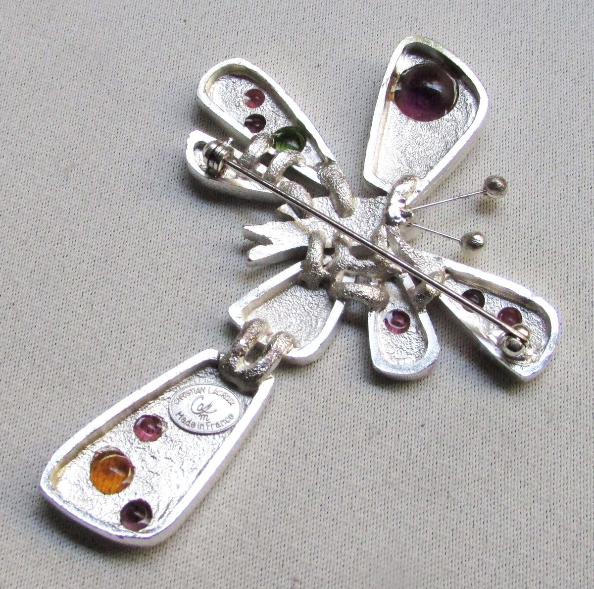 CHRISTIAN LACROIX 蝶モチーフ ブローチ Vt Modernist Asymmetrical Jeweled Butterfly Brooch CHRISTIAN