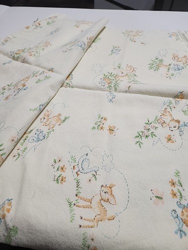 Vintage YELLOW Baby Receiving Blanket Dundee Bear Deer Duck Turtle Bunny 1980 - Picture 8 of 10