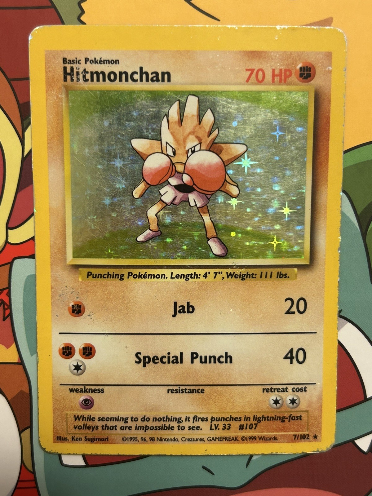 Hitmonchan 7/102 Rare Holo 1999 Base Set Pokemon TCG HP