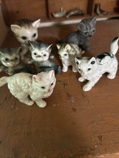 Lot Of Seven Vintage Porcelain Or Ceramic Cat Kitten Figurines