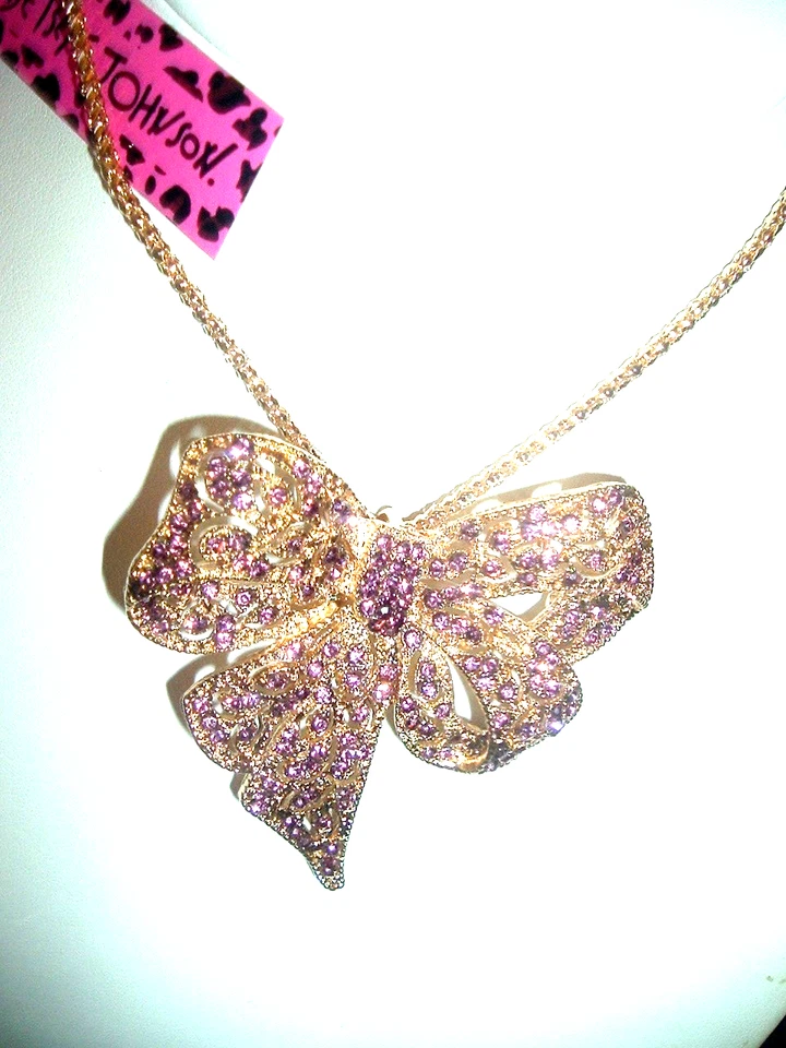 Betsey Johnson большой фиолетовый PAVE кристалл со стразами банта лента золотое ожерелье - Изображение 3 из 4
