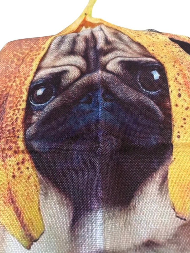 Pillow Cover PUG With Banana Peel On Head, “Pugnana”, 18” X 18”, Zippered - Image 3 of 4