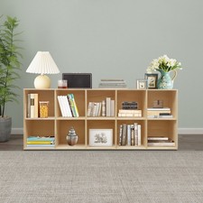 10 Cube Solid Wood Shelves, Wooden Shelf Bookcase, Floor Standing Bookshelf USA