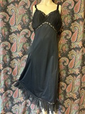 Vintage Black Accordion Pleat Lacy Nylon Empire Shadow Panel Slip Nighty 40