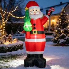 7FT LED Christmas Inflatable Santa Claus Holding Xmas Tree Blow Up Yard Decor US