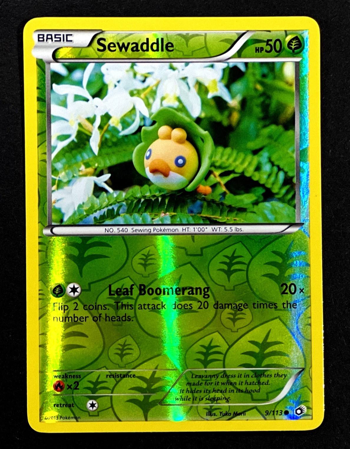 2013 Pokemon SEWADDLE Legendary Treasures REVERSE HOLO Card 9/113 Yuka Morii NM