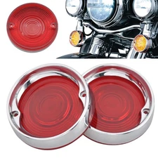 3 1/4" Flat Turn Signal Light Lens Cover w/Bezels Fit for Harley Touring Softail