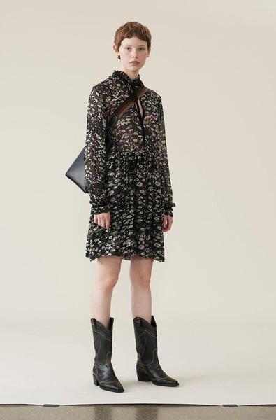Women Ganni Dress Black Floral 38 / M / 46