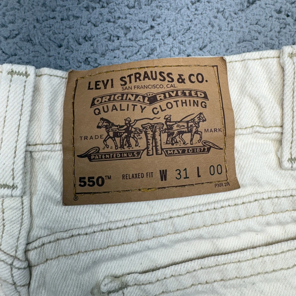 复古 Levis 550 短裤男式 31 白色牛仔橙色标签 90 年代 Raw Jorts Batwing 美国 — 第 3/4 张图片