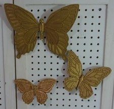 Vtg Set of 3 Syroco and Homco Gold Plastic Butterflies Wall Hanging Plaques