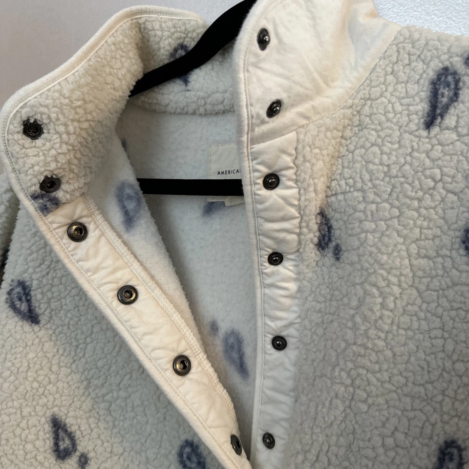 Mujer American Eagle Sherpa Pull Over Estampado Paisley Blanco Azul Talla Grande Foto 4 de 4