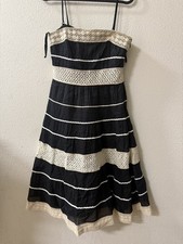 Ann Taylor Black Cream Strip Cream Lace Lined Cotton Halter Dress Size 0