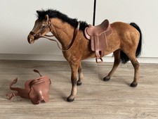 90er Jahre Fliska Pferd Braun mit Sattel Vintage Barbie Pferd