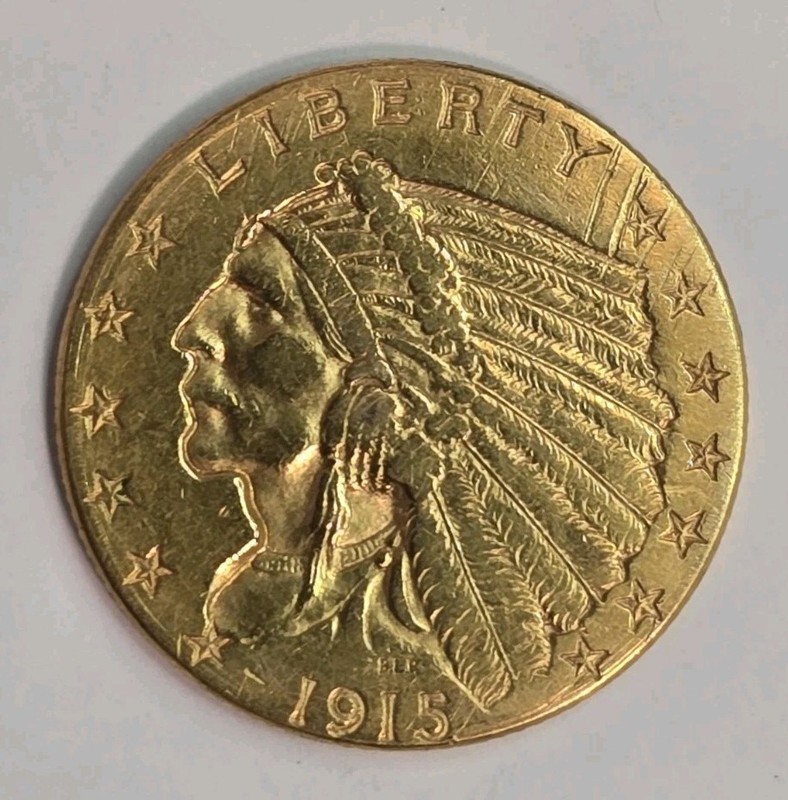 1915 $2.50 Gold Indian (Quarter Eagle) XF Details Scratched
